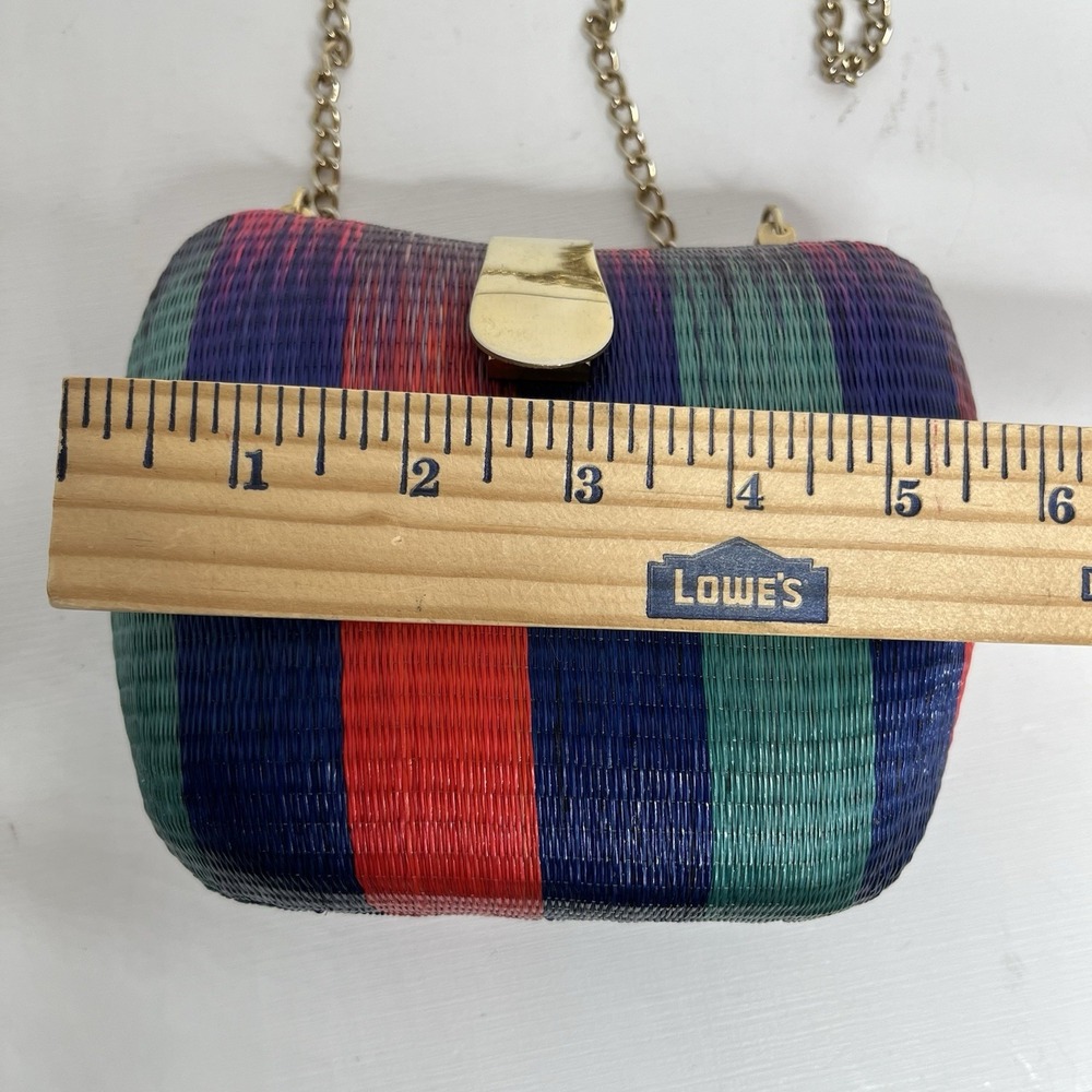 Vibrant Hard Shell Woven Straw Snake Chain Small Purse Handbag Evening Classy - Picture 5 of 5